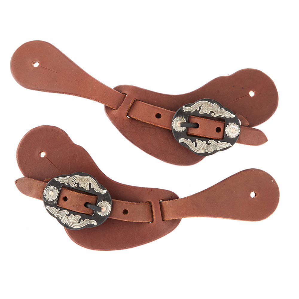 WD-LYCSSO-18 Ladies Youth Heavy Oiled Cowboy Spur Straps With Double Flower Buckles