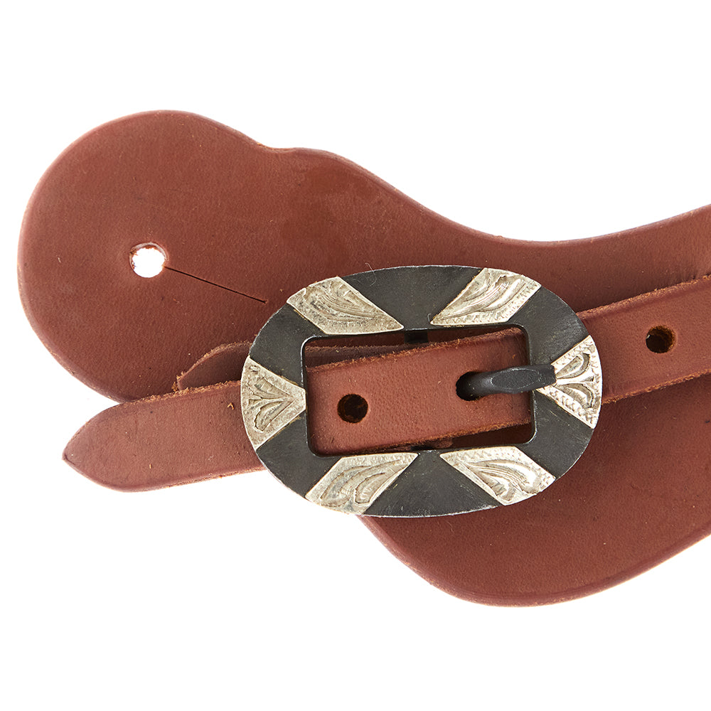 WD-LYCSSO-20 Ladies Youth Heavy Oiled Cowboy Spur Straps With Oval Silver Bar Buckles