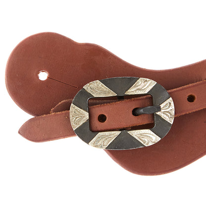 WD-LYCSSO-20 Ladies Youth Heavy Oiled Cowboy Spur Straps With Oval Silver Bar Buckles