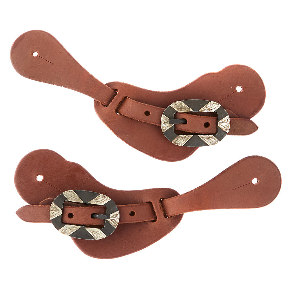 WD-LYCSSO-20 Ladies Youth Heavy Oiled Cowboy Spur Straps With Oval Silver Bar Buckles