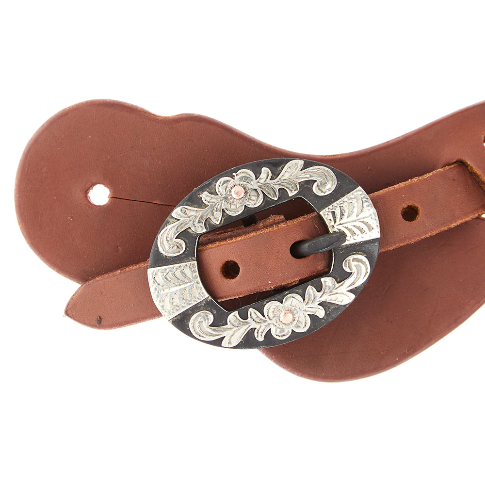 WD-LYCSSO-34 Ladies Youth Heavy Oiled Cowboy Spur Straps With Floral Buckles