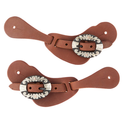 WD-LYCSSO-34 Ladies Youth Heavy Oiled Cowboy Spur Straps With Floral Buckles
