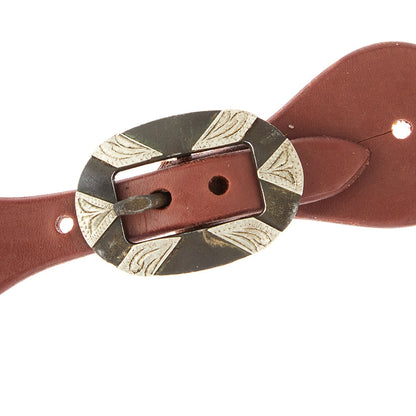 WD-LYDWSSO-20 Ladies Youth Oiled Dove Wing Spur Straps With Oval Silver Bar Buckles