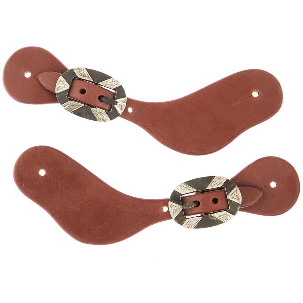 WD-LYDWSSO-20 Ladies Youth Oiled Dove Wing Spur Straps With Oval Silver Bar Buckles