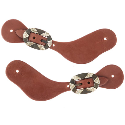 WD-LYDWSSO-20 Ladies Youth Oiled Dove Wing Spur Straps With Oval Silver Bar Buckles
