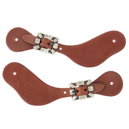 WD-LYDWSSO-25 Ladies Youth Oiled Dove Wing Spur Straps With Square Silver Bar Buckles
