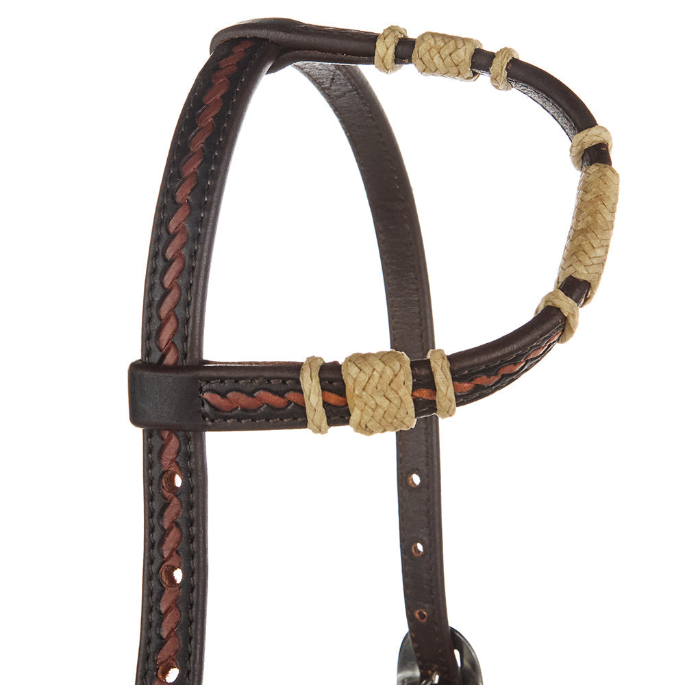 WD-RRSEH-N Natural Rawhide Rope Tooled Single Ear Headstall