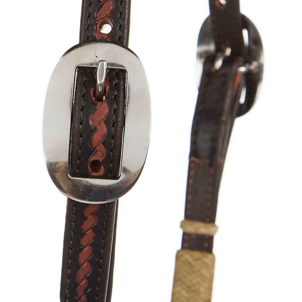 WD-RRSEH-N Natural Rawhide Rope Tooled Single Ear Headstall