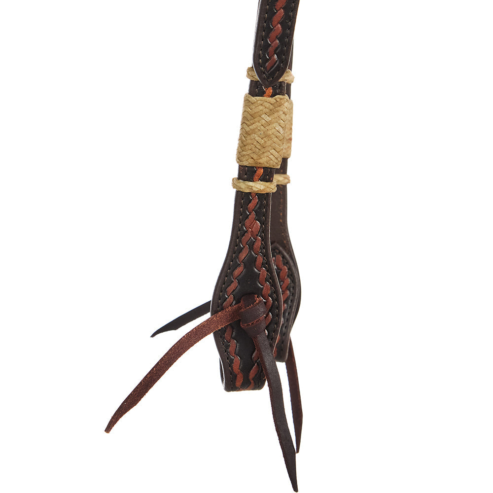 WD-RRSEH-N Natural Rawhide Rope Tooled Single Ear Headstall