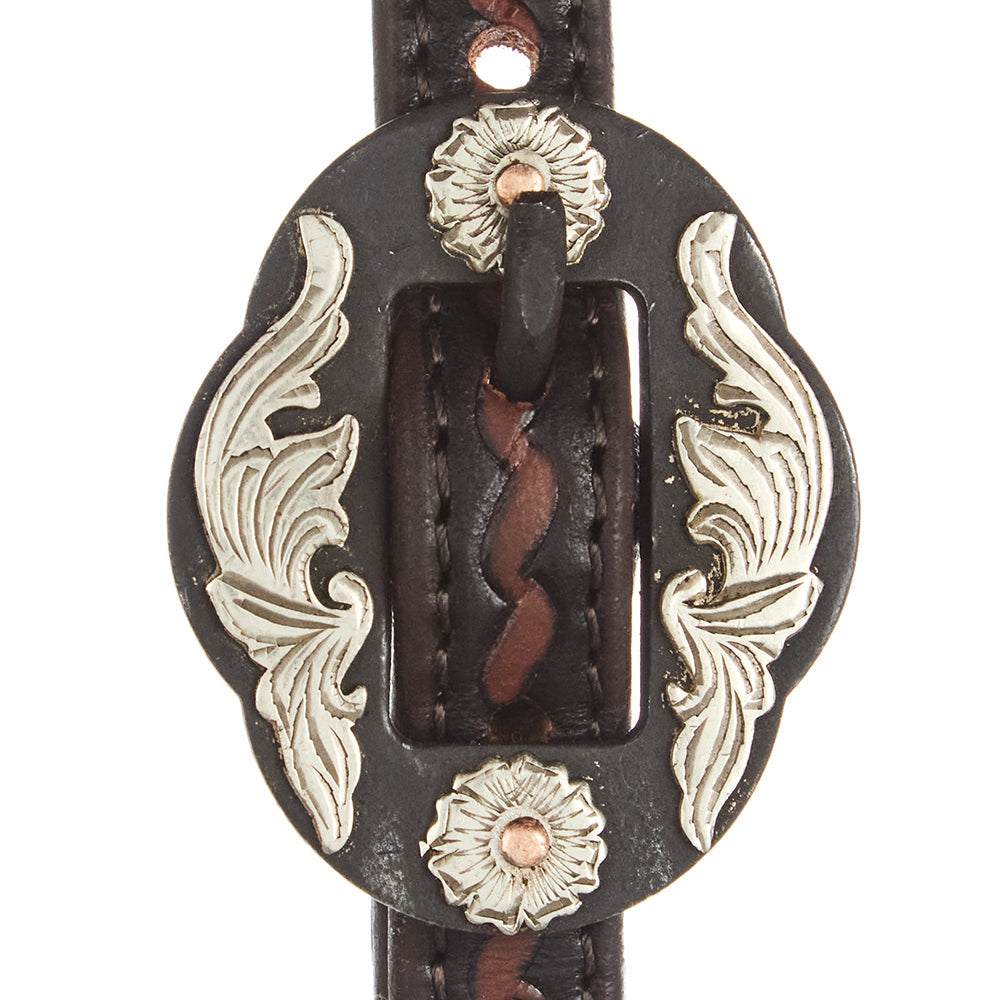 WD-RTSEH-HO-18 Heavy Oiled Rope Tooling Double Flower Buckle Single Ear Headstall