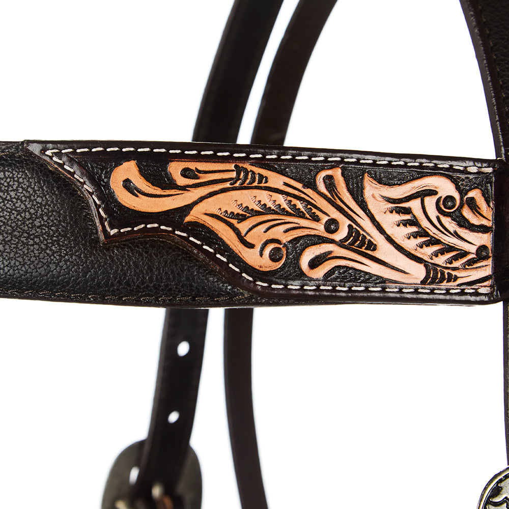 WD-SBH1 Black Overlay Tooled Combo Browband Headstall