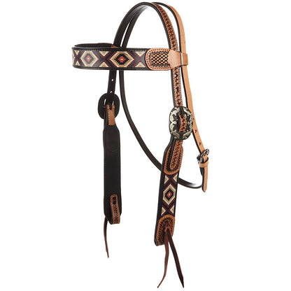 WD-SBH4 Burgundy Cream Embossed Beadwork Browband Headstall