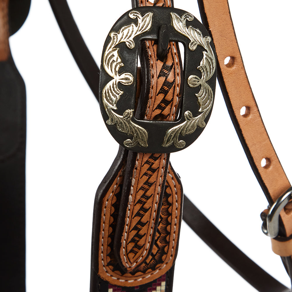 WD-SBH4 Burgundy Cream Embossed Beadwork Browband Headstall