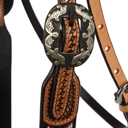 WD-SBH4 Burgundy Cream Embossed Beadwork Browband Headstall
