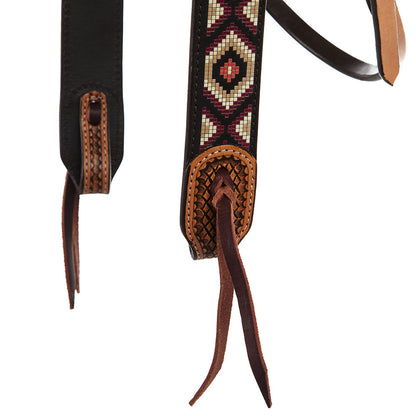 WD-SBH4 Burgundy Cream Embossed Beadwork Browband Headstall