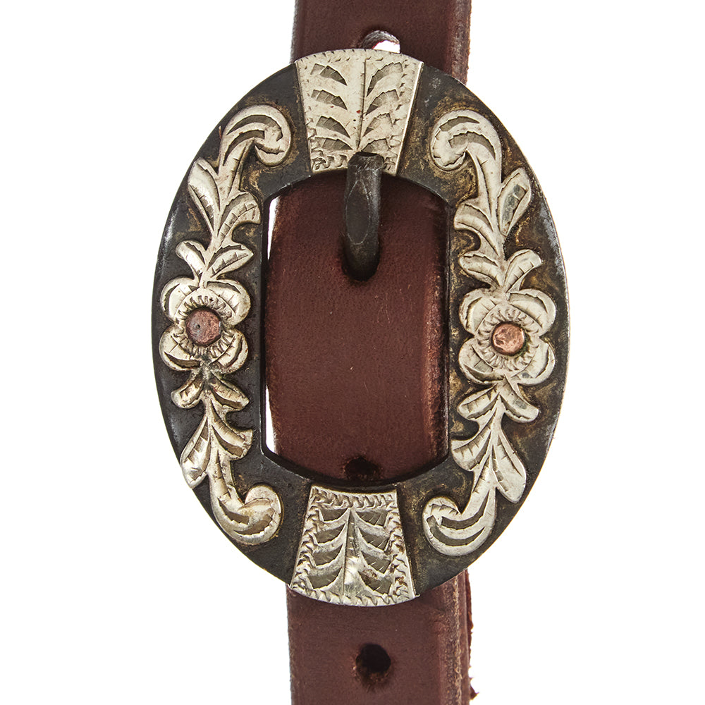 WD-SEHO-13 Heavy Oil Harness Leather Floral Silver Bar Single Buckle Single Ear Headstall