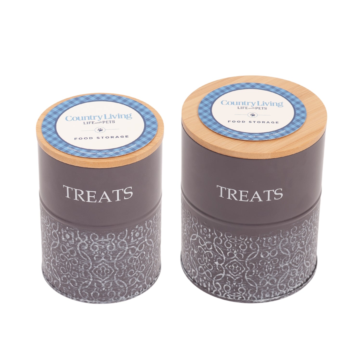 Country Living Dog Treat Canisters Set Of 2 Carbon Steel Jars With Bamboo Lids Volcanic Gray