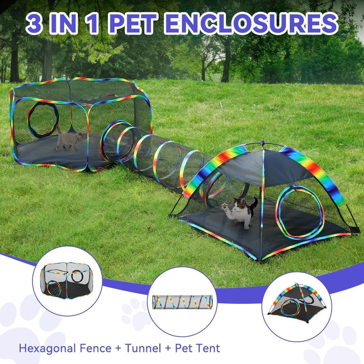 Rainbow Portable Cat Enclosure Playpen Tent Tunnel
