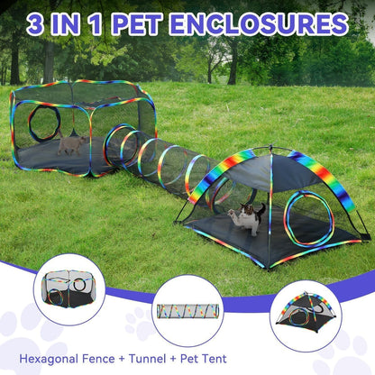 Rainbow Portable Cat Enclosure Playpen Tent Tunnel