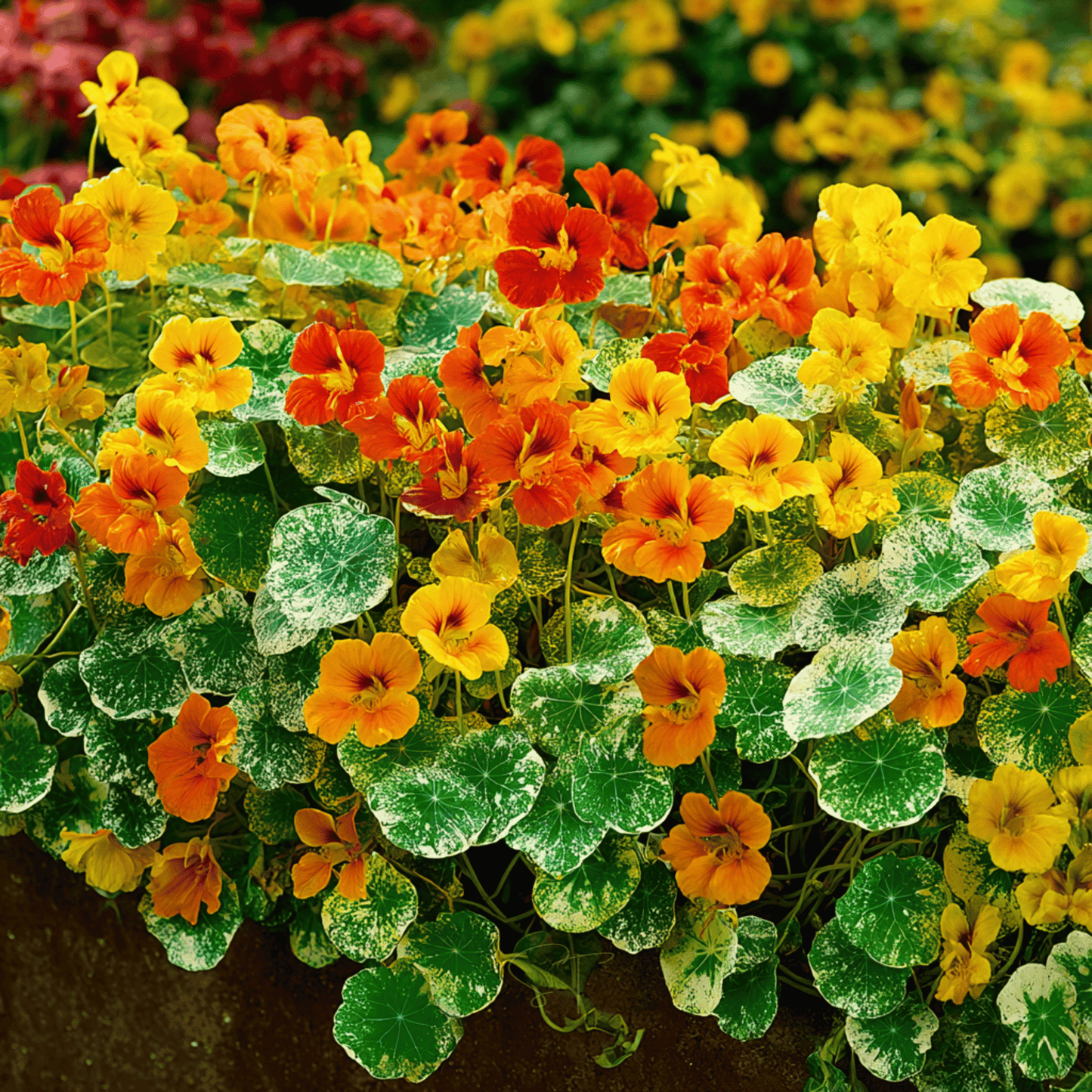 Alaska Mix Nasturtium Seeds – Edible Flowers & Variegated Foliage – Tropaeolum majus, Heirloom, Annual, 25 Seeds