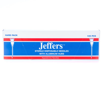 Box of 100 Jeffers Aluminum Hub Needles for trauma-free veterinary injections