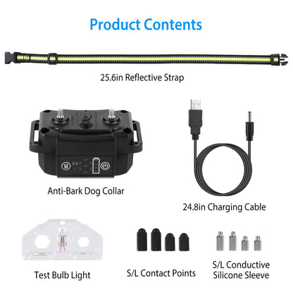 Dog Bark Collar Rechargeable Waterproof Beep Vibration Static Stimulation Bark Stopper Automatic Identification Collar with 6 Intensity Dual Modes