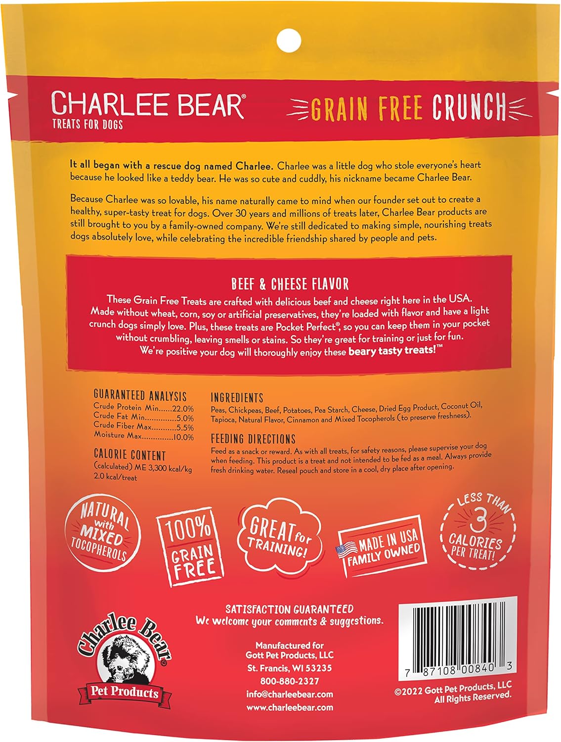 Charlee Bear Grain Free Crunch Beef & Cheese Dog Treats (8oz)