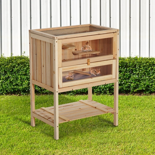 Pawhut Fir Wood Hamster Cage Mouse Rats Small Animals Exercise Play