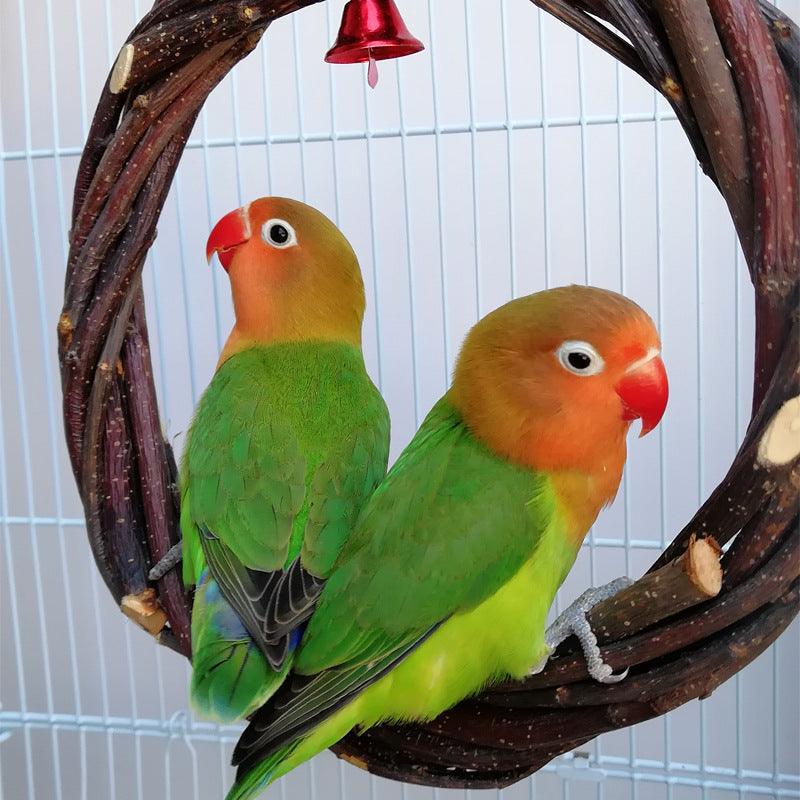 Rattan Ring Bird Cage Chewing Toy With Standing Frame - Natural Apple Branch Braided Ring For Birds