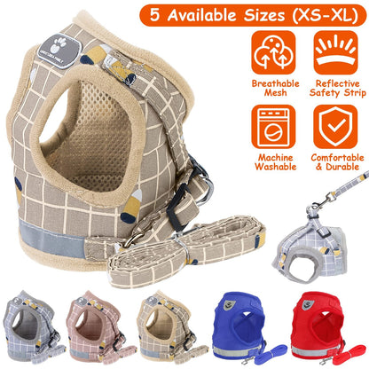 Pet Mesh Harness Dog Leash Set Reflective Chest Strap Adjustable Puppy Vest For Puppies Breeds Dogs Cats Walking Outdoor