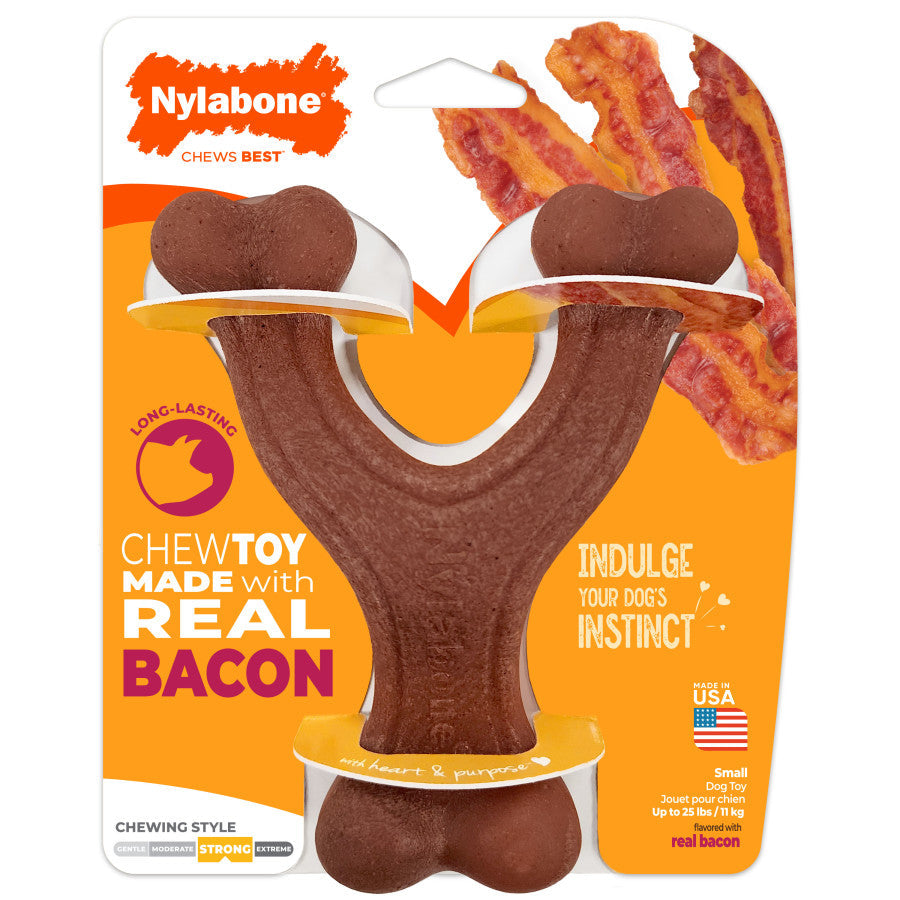 Nylabone Strong Chew Wishbone Dog Chew Toy Bacon Small