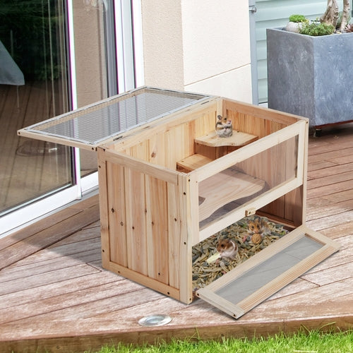 Pawhut Wooden Hamster Cage 2 Levels Small Animals
