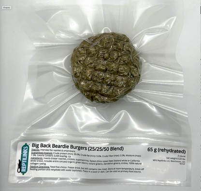 Raw, Freeze-Dried 25/25/50 Patties for Bearded Dragons and Blue Tongued Skinks