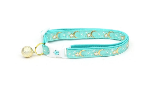 Gold Moons and Stars on Aqua Cat Collar