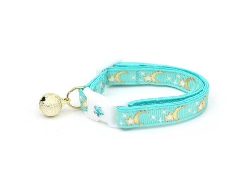Gold Moons and Stars on Aqua Cat Collar