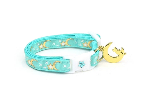 Gold Moons and Stars on Aqua Cat Collar