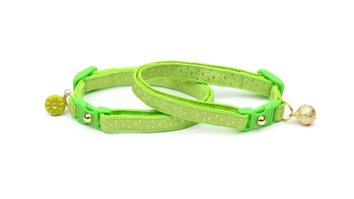 Gold Squiggles on Bright Green Cat Collar