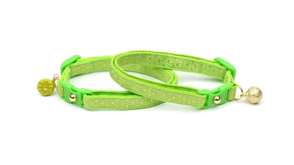 Gold Squiggles on Bright Green Cat Collar