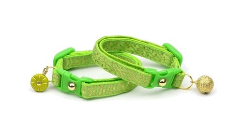 Gold Squiggles on Bright Green Cat Collar