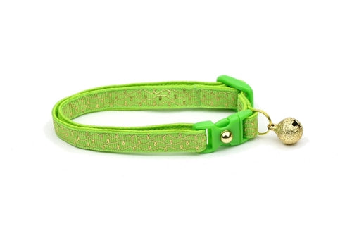 Gold Squiggles on Bright Green Cat Collar