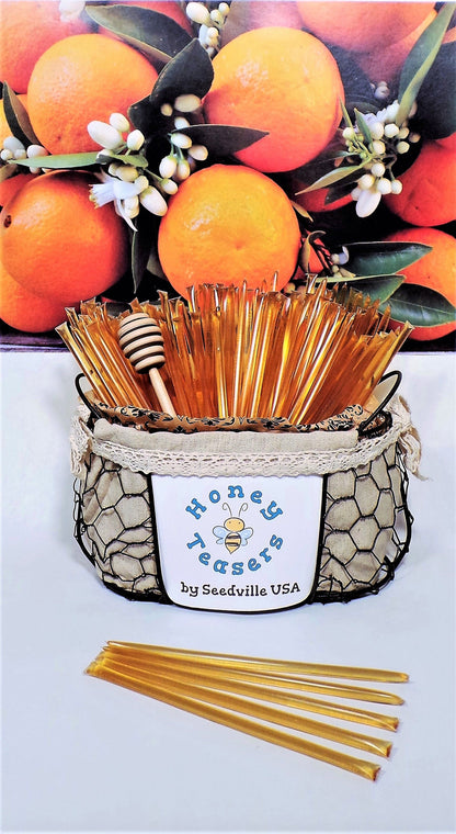 5 Pack ORANGE Blossom HONEY TEASERS Natural Honey Snack Sticks Honeystix Straws