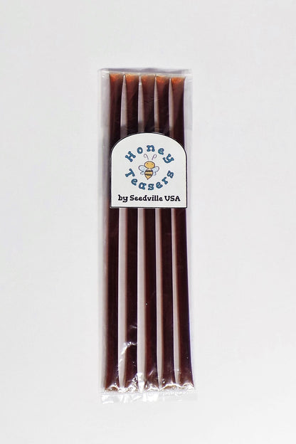 5 Pack CARAMEL HONEY TEASERS Natural Honey Snack Sticks Honeystix Straws