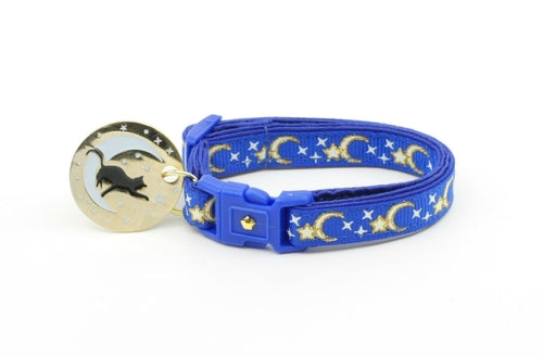 Gold Moons and Stars on Royal Blue Cat Collar
