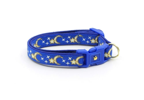 Gold Moons and Stars on Royal Blue Cat Collar