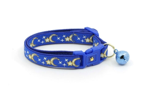 Gold Moons and Stars on Royal Blue Cat Collar