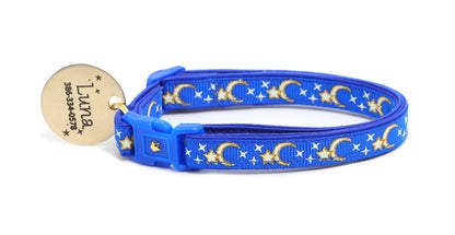 Gold Moons and Stars on Royal Blue Cat Collar