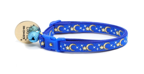 Gold Moons and Stars on Royal Blue Cat Collar