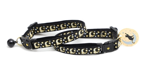 Gold Moons and Stars on Black V2 Cat Collar