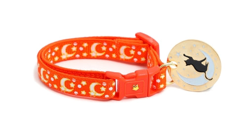 Gold Moons and Stars on Orange Cat Collar