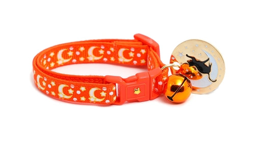 Gold Moons and Stars on Orange Cat Collar